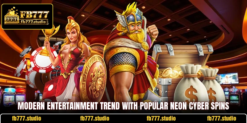 Modern entertainment trend with popular neon cyber spins